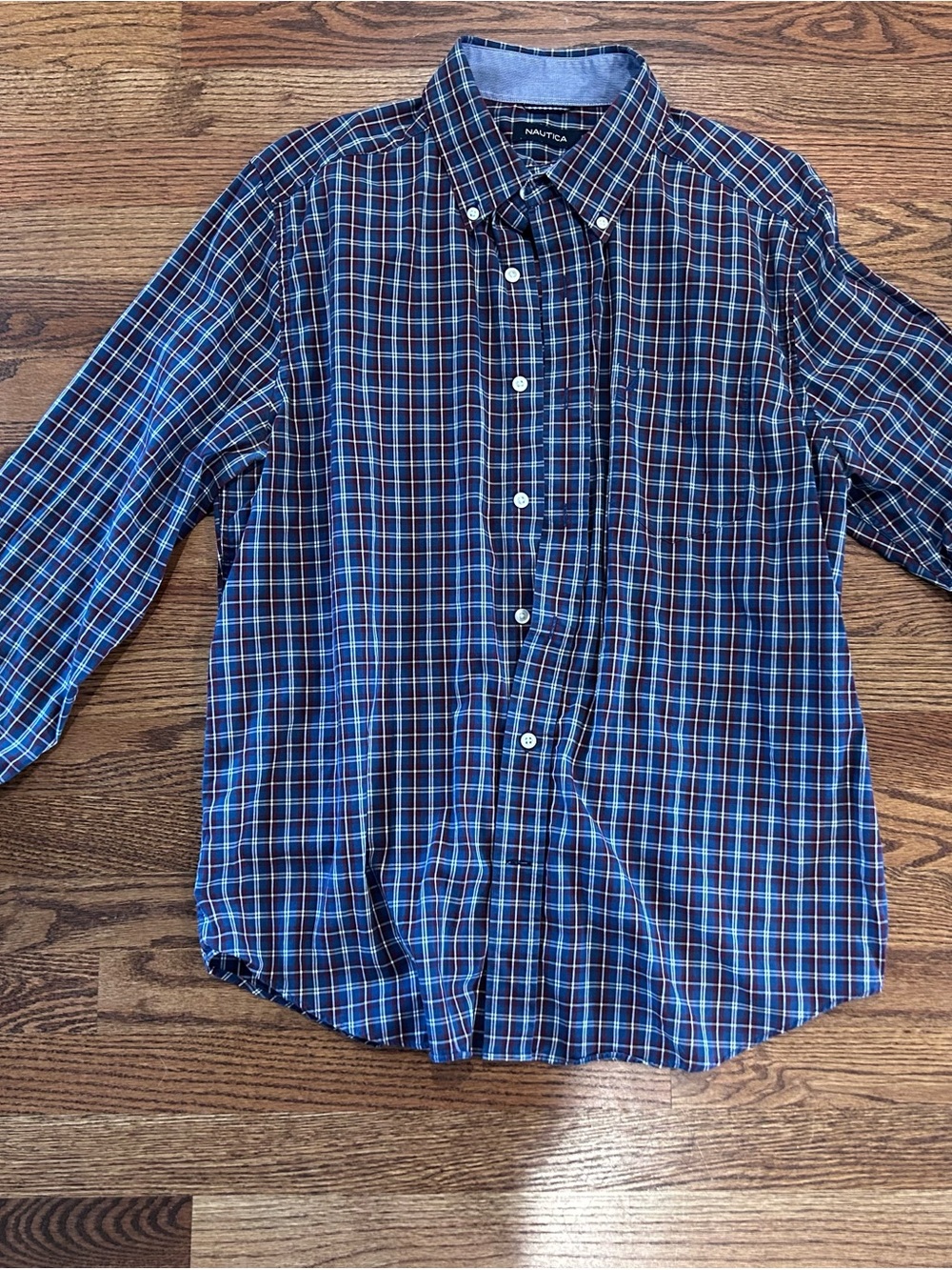 Nautica Blue and Red Plaid Button-Down Shirt